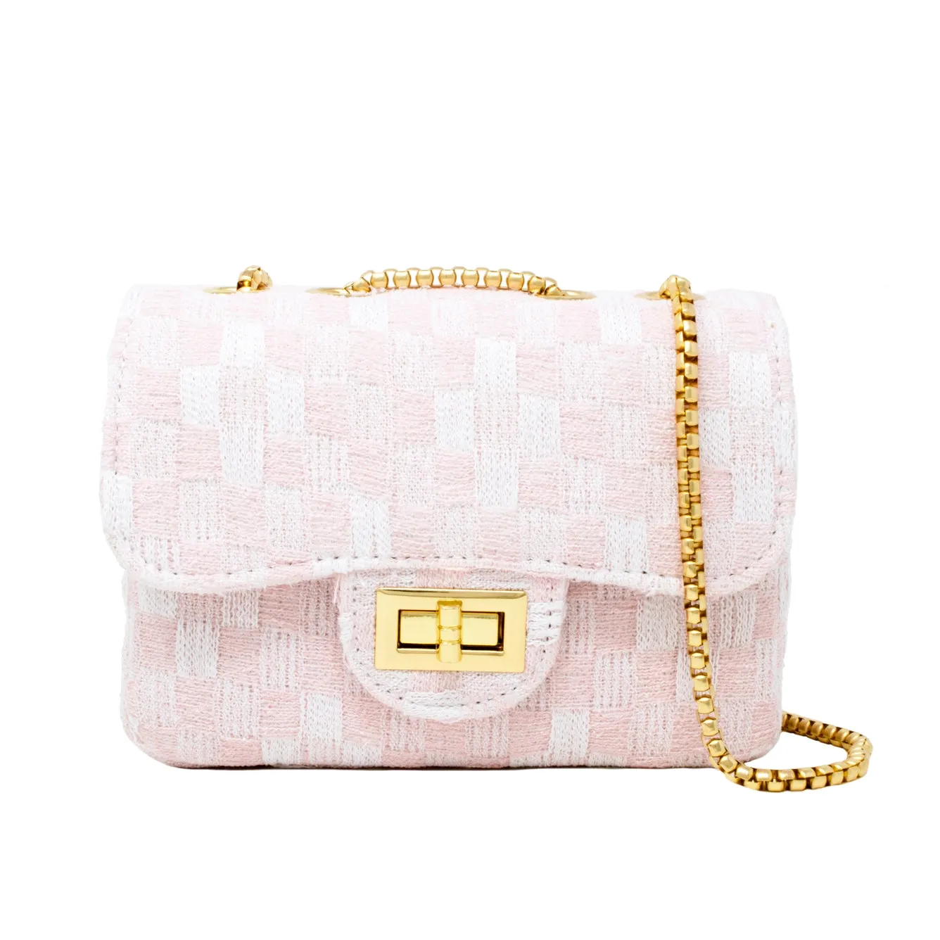 Classic Checkered Tweed Handbag - Pink