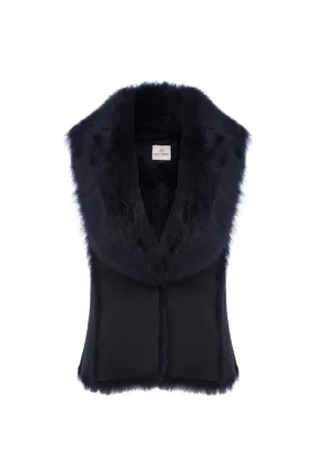      Coco Ribbon    Toscana Shearling Gilet Vest | Navy