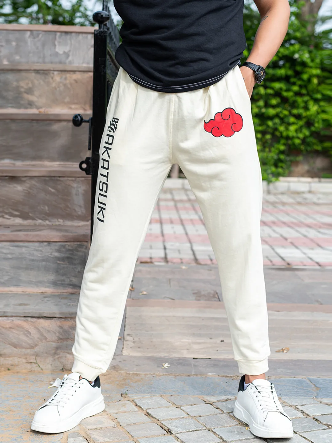 Cream Akatsuki Cloud Printed Cotton Joggers