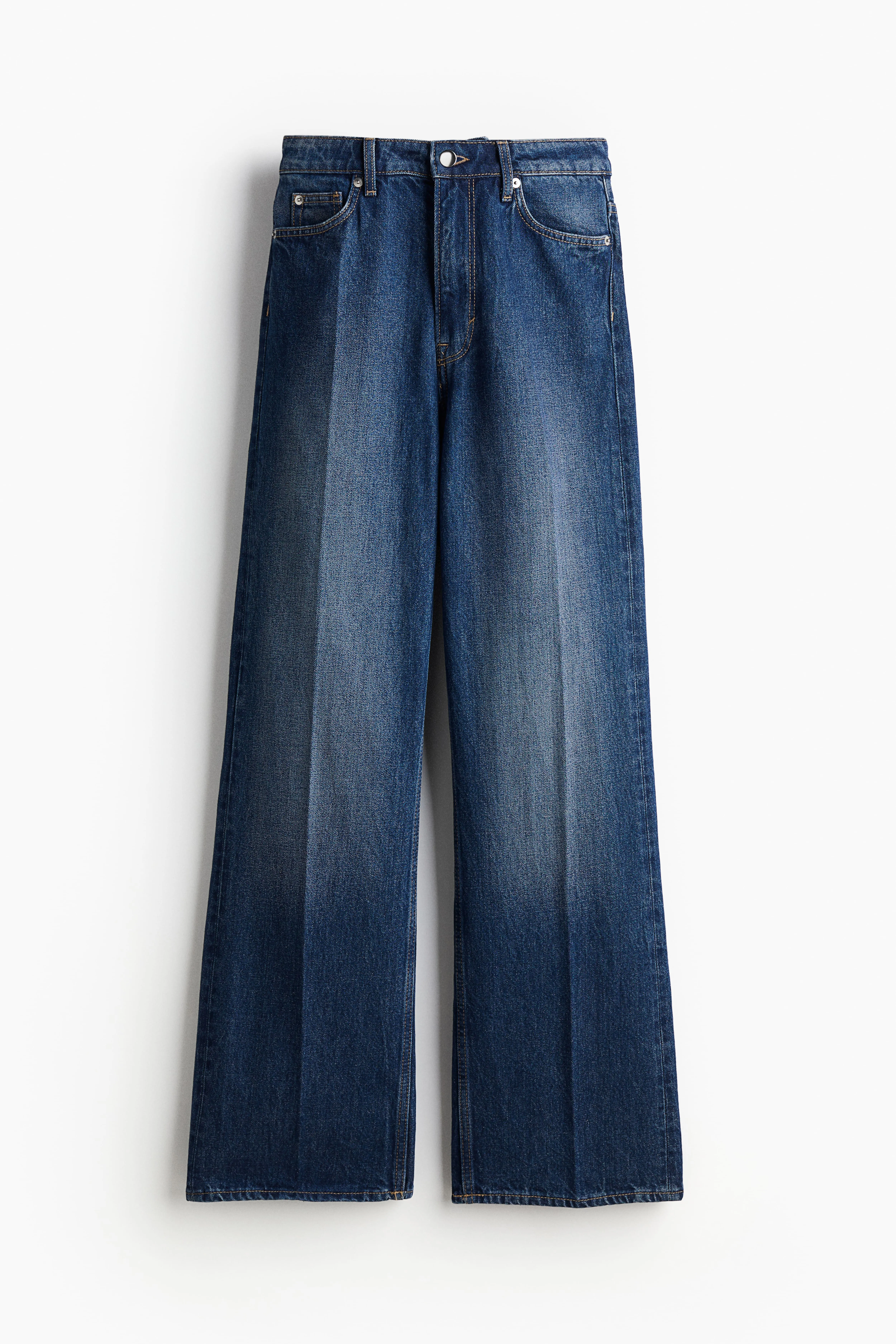 Crease-leg jeans - Regular waist - Long - Dark denim blue - Ladies | H&M GB