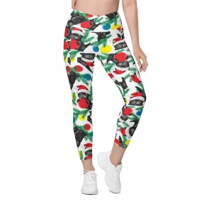 Cute Christmas Cat Crossover Leggings With Pockets