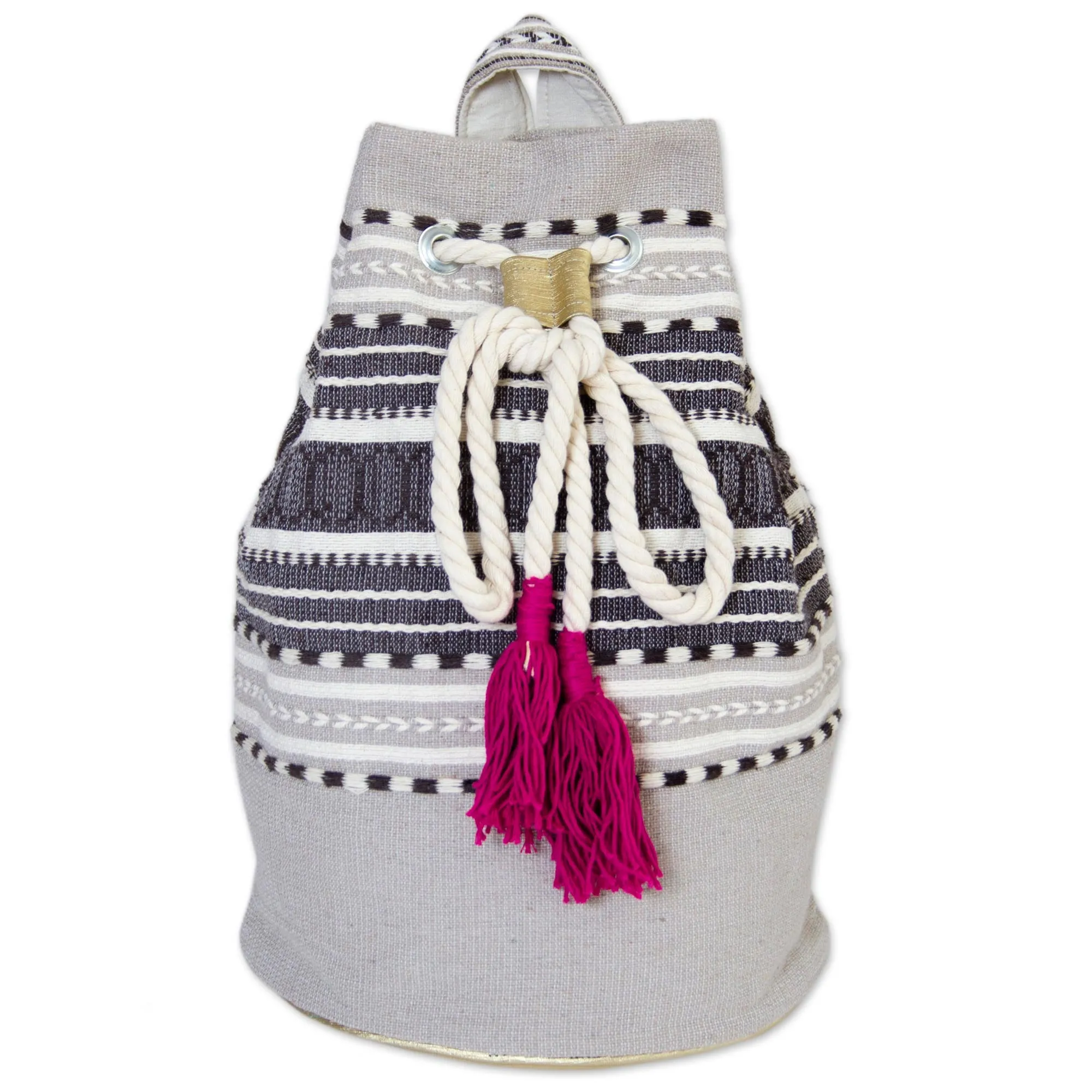 Day Trip Light Striped Drawstring Cotton Backpack Handcrafted in Mexico