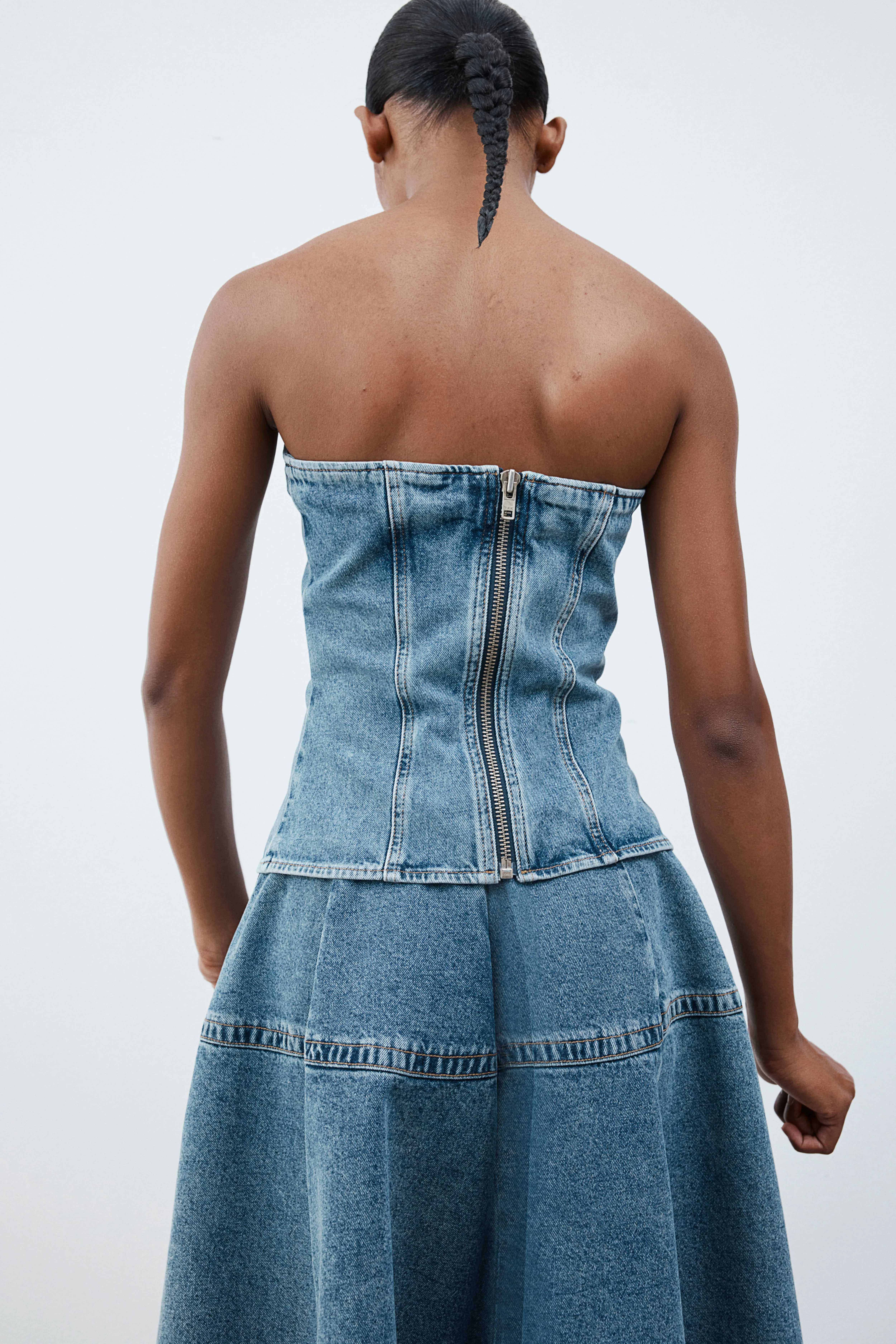 Denim bandeau top - Sleeveless - Regular length - Denim blue - Ladies | H&M GB