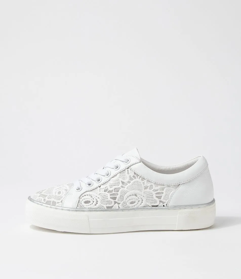 DJANGO & JULIETTE Florina White Lace Leather Sneakers