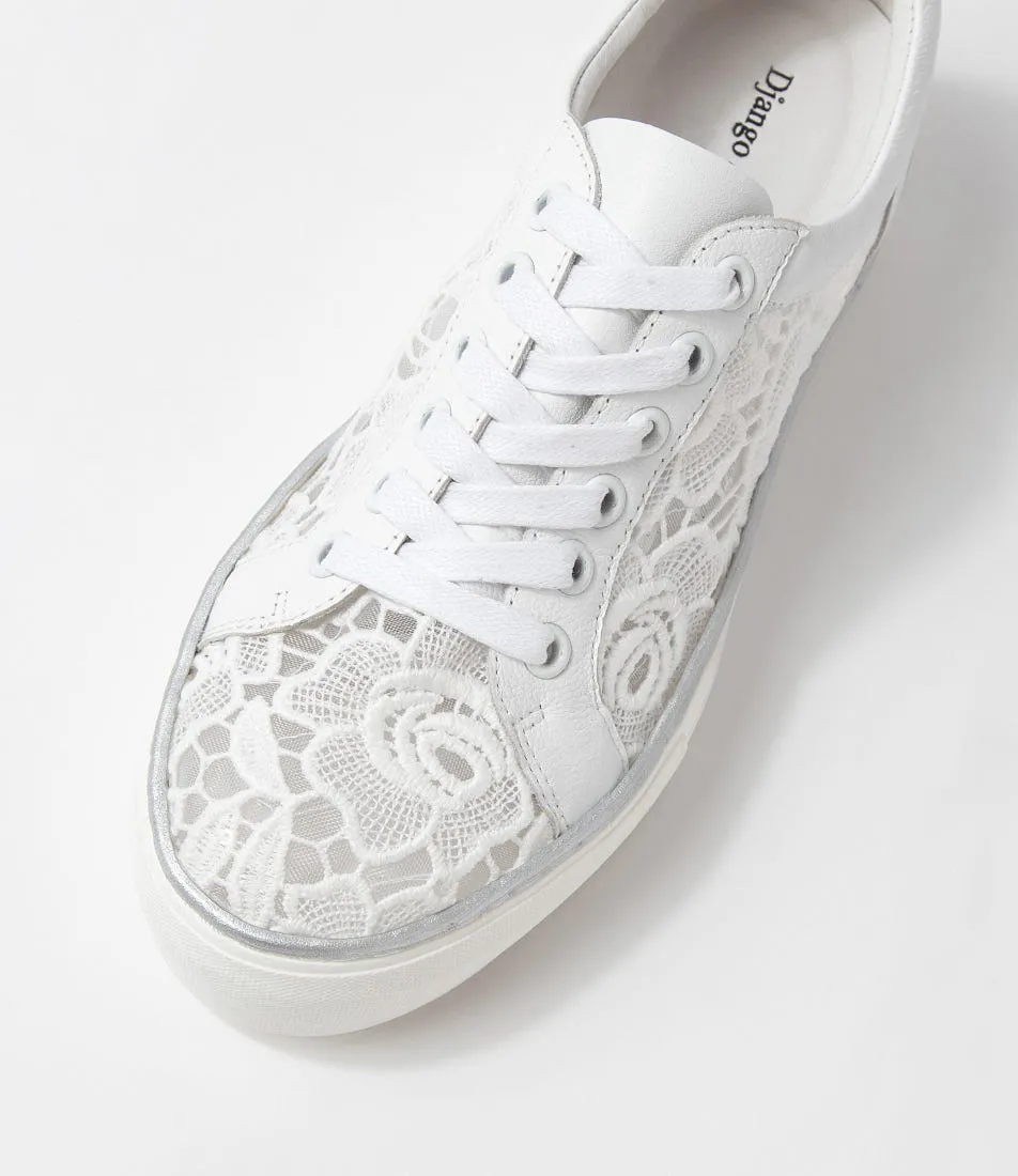 DJANGO & JULIETTE Florina White Lace Leather Sneakers