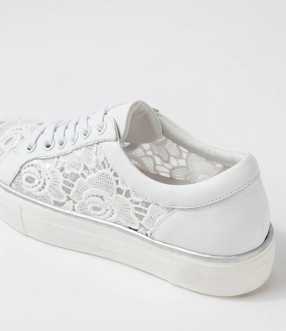 DJANGO & JULIETTE Florina White Lace Leather Sneakers