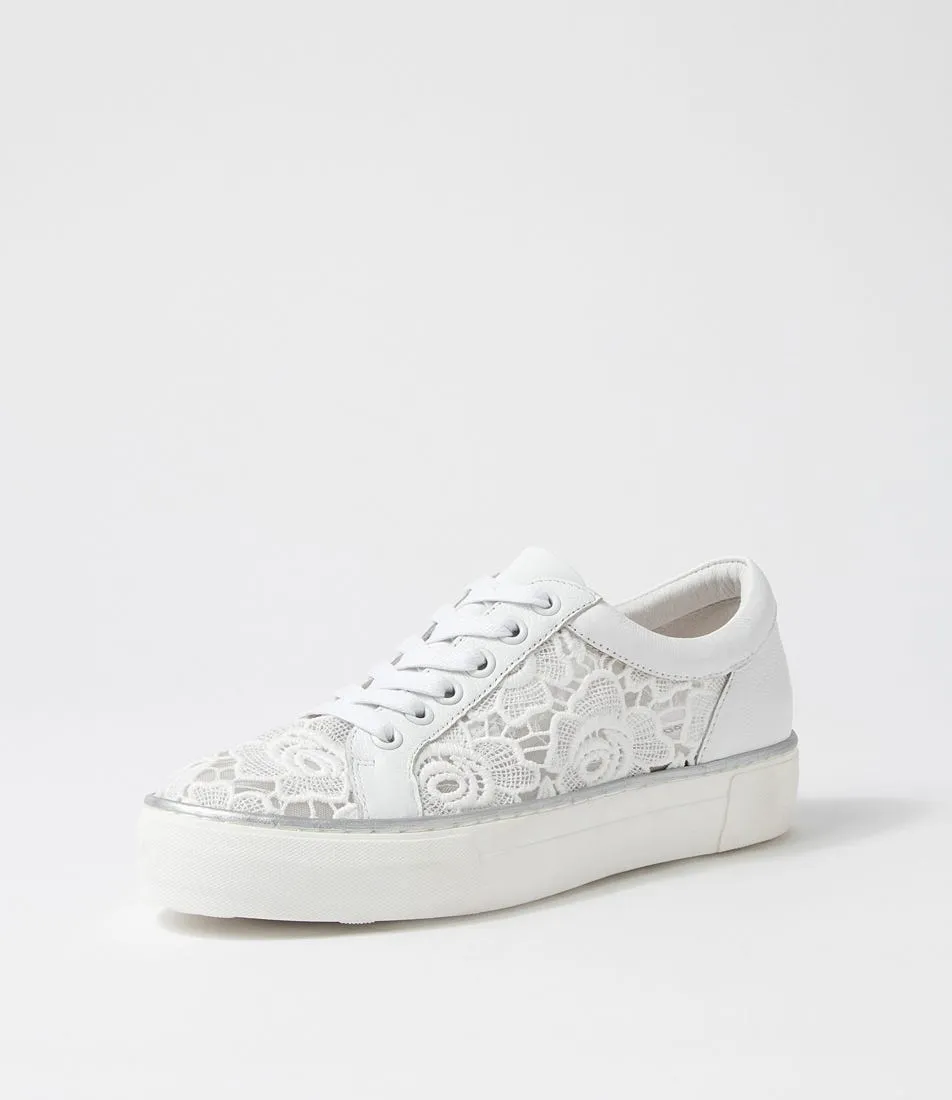 DJANGO & JULIETTE Florina White Lace Leather Sneakers