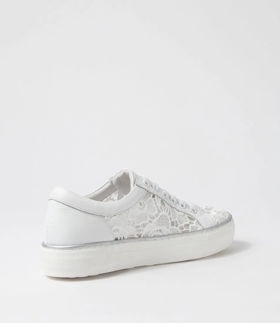 DJANGO & JULIETTE Florina White Lace Leather Sneakers