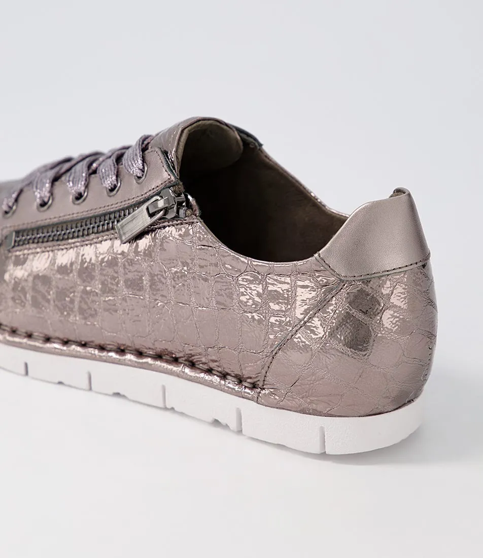 DJANGO & JULIETTE Jexi Pewter Croc Leather Sneakers