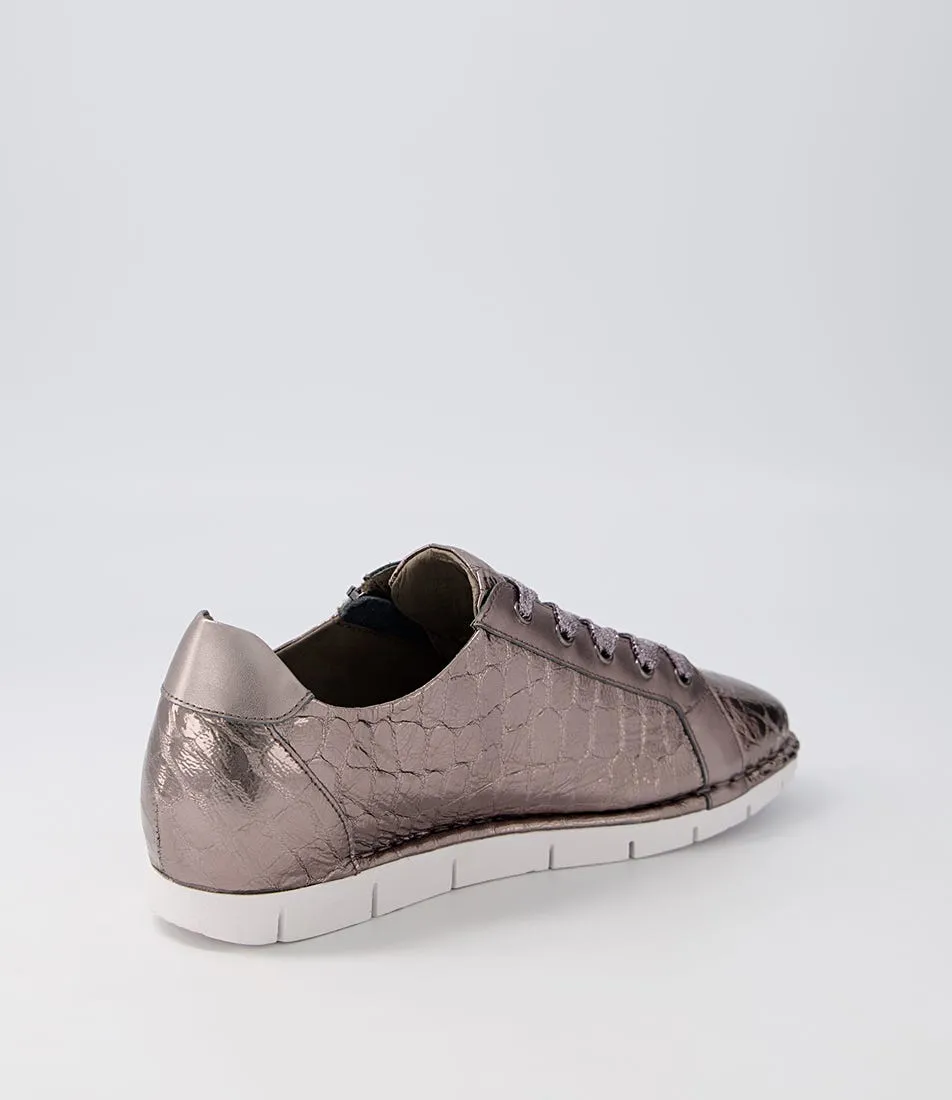 DJANGO & JULIETTE Jexi Pewter Croc Leather Sneakers