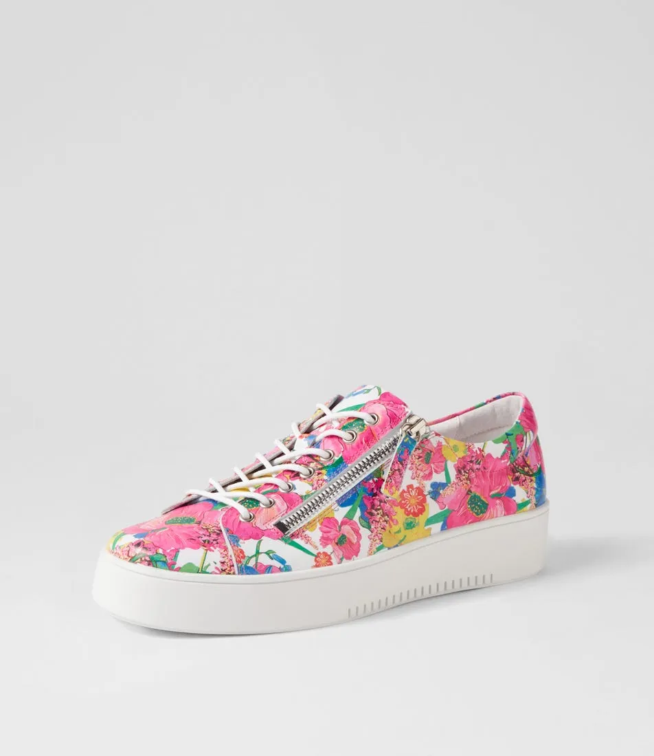 DJANGO & JULIETTE Laila White Flowermania Leather Sneakers