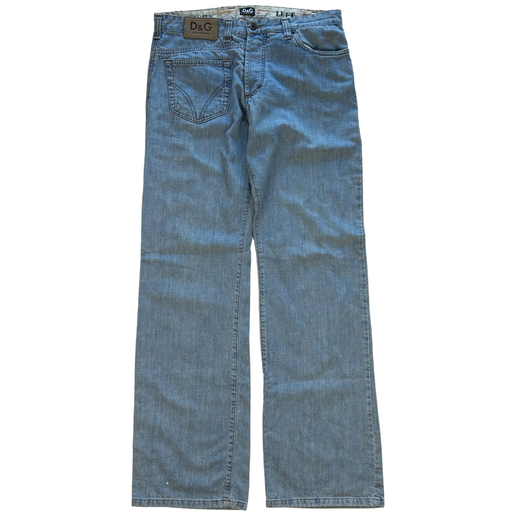 Dolce & Gabbana Jeans Blue Plain Trousers Cotton W32 Vintage 00s Designer | Second Wave Vintage