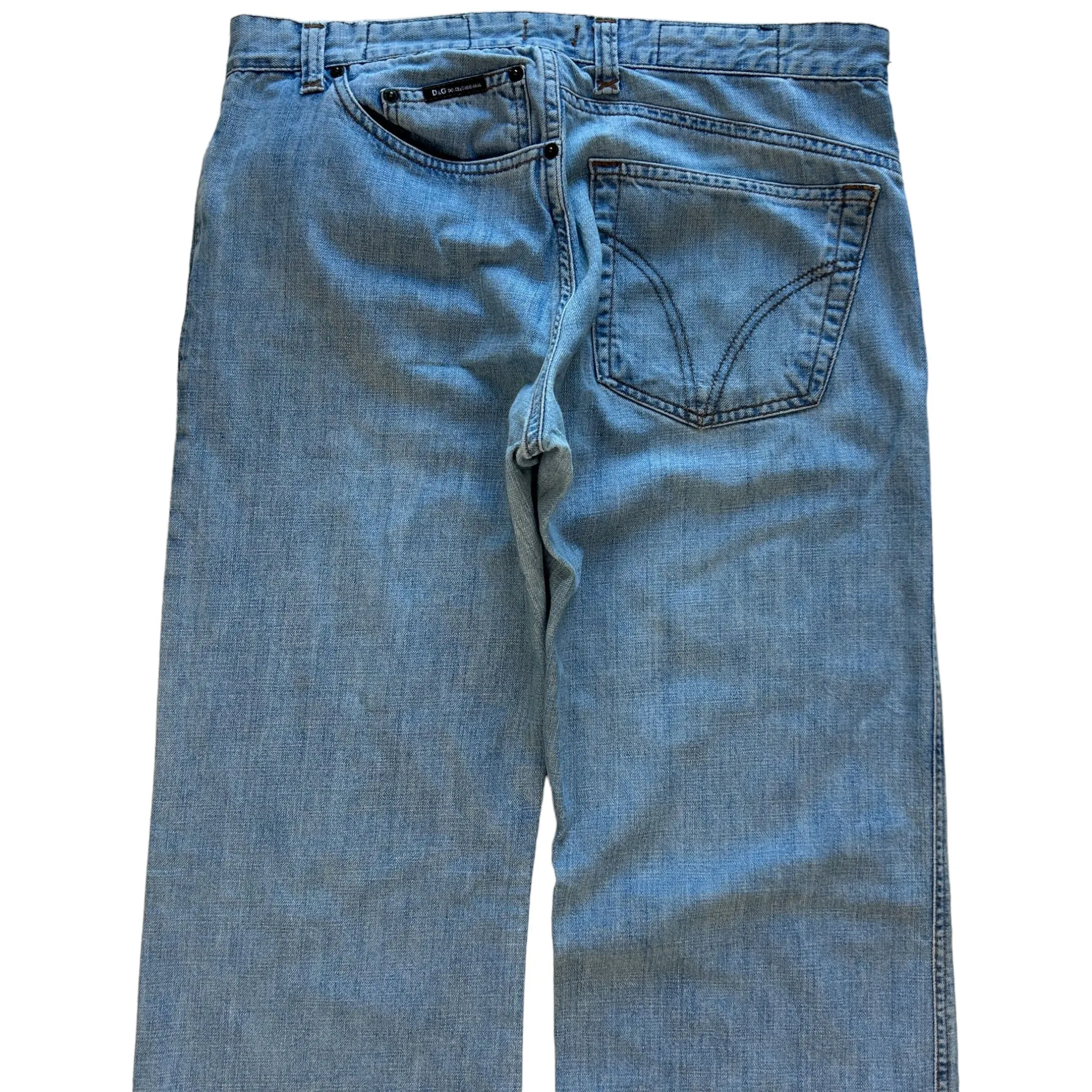 Dolce & Gabbana Jeans Blue Plain Trousers Cotton W32 Vintage 00s Designer | Second Wave Vintage