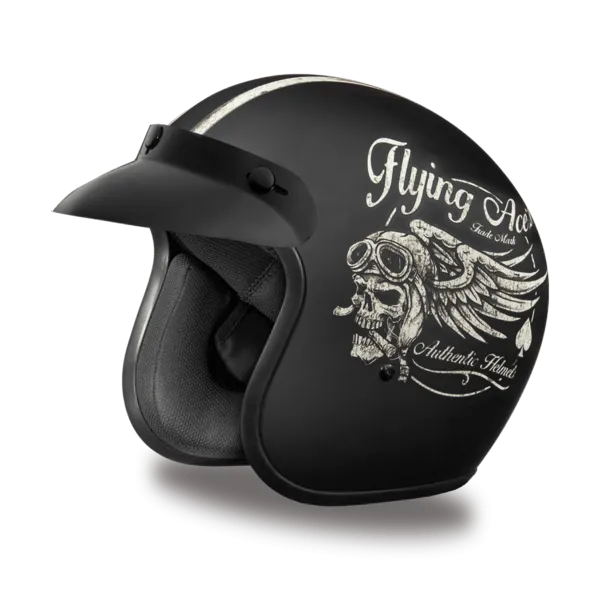 D.O.T. Daytona Cruiser Motorcycle 3/4 Helmet - W/ FLYING ACE'S