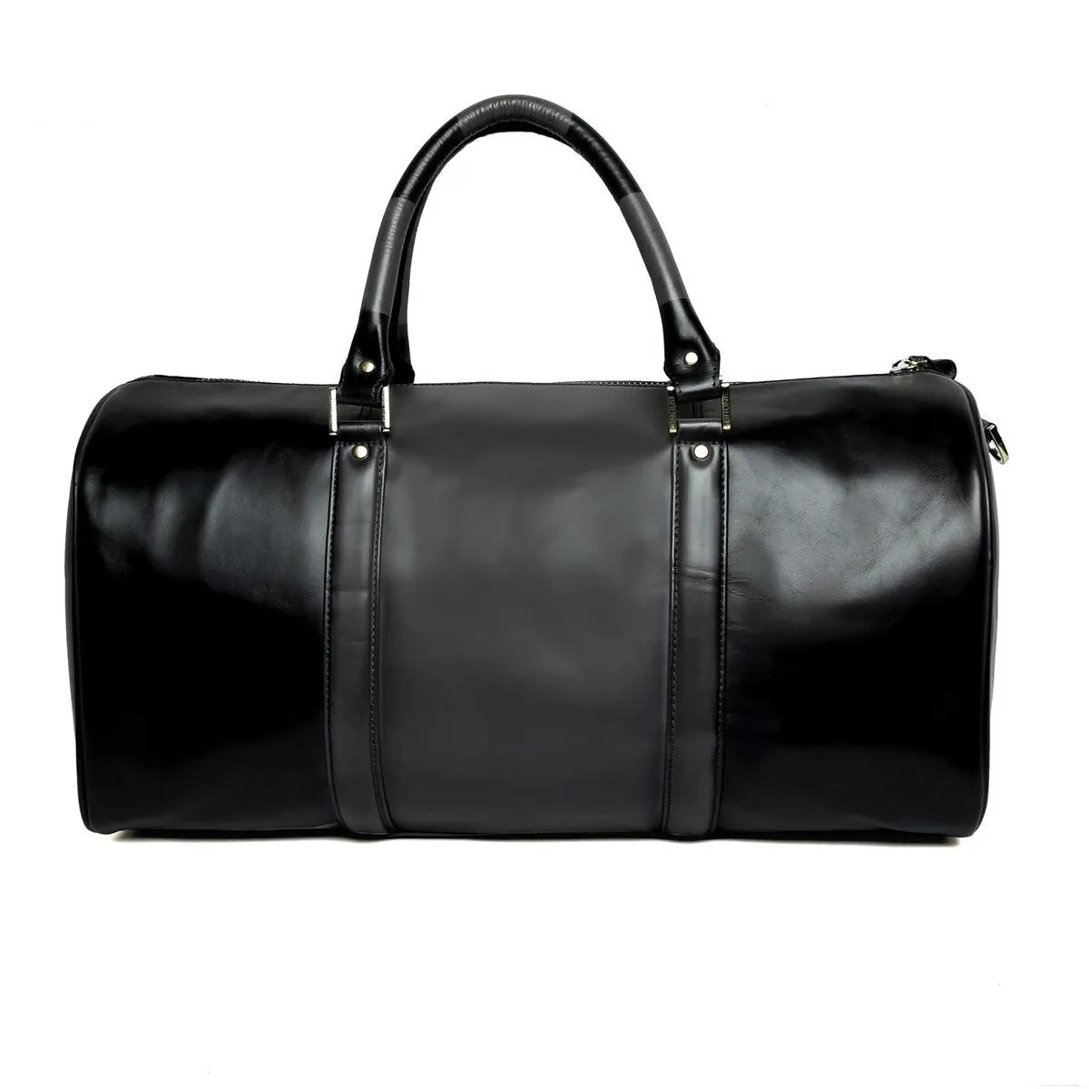 Dual Tone Black-Grey Smudged Look Leather Embossed Lion Duffle Bag By Brune & Bareskn