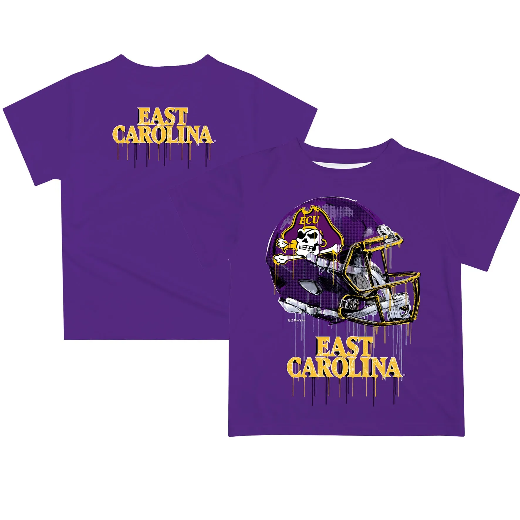 ECU Pirates Youth Purple Team Logo Dripping Helmet T-Shirt