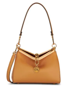 ETRO Camel Brown Leather Shoulder Handbag with Signature Pegasus Motif