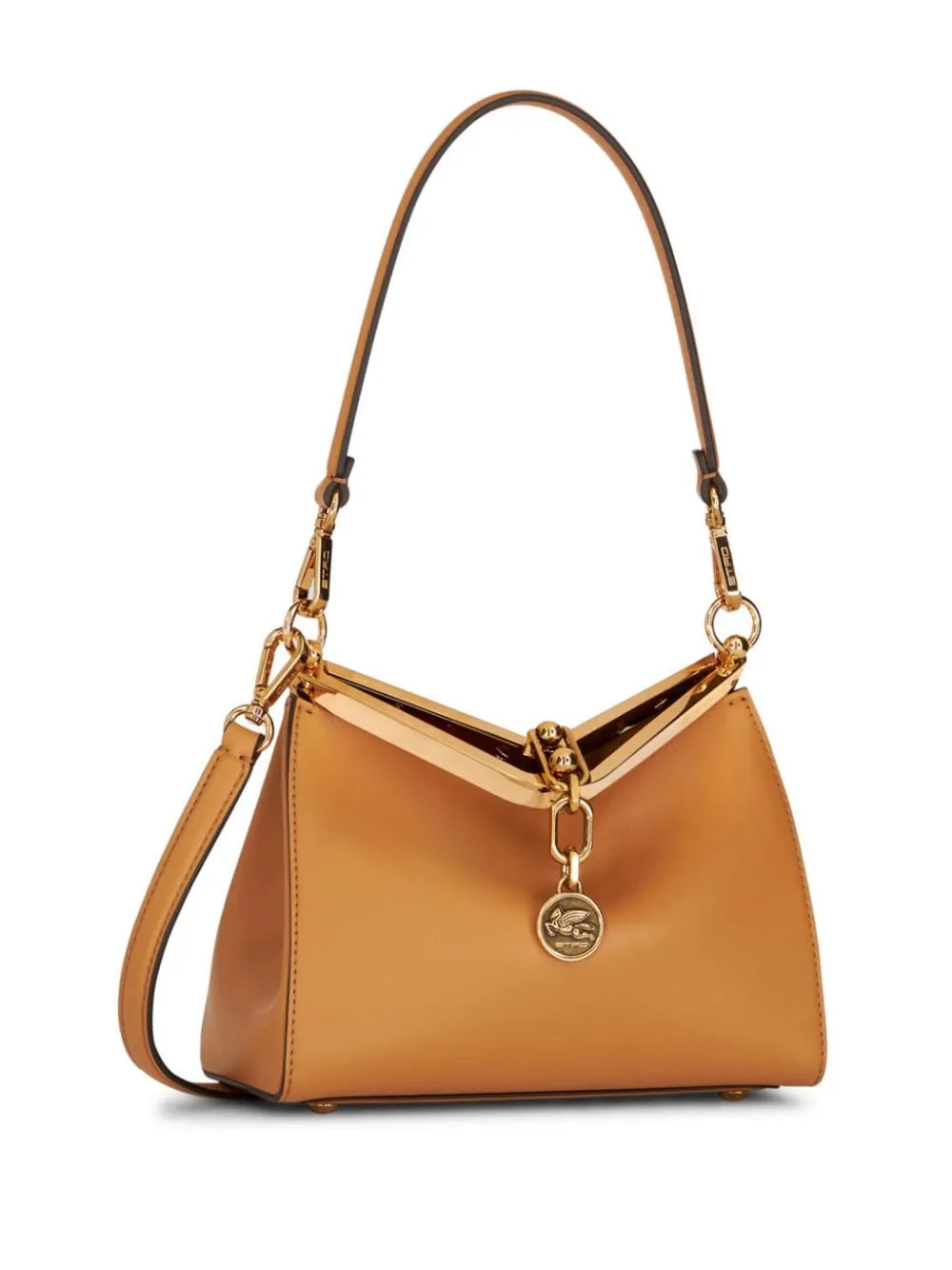 ETRO Camel Brown Leather Shoulder Handbag with Signature Pegasus Motif