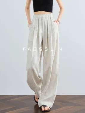 FAESSLIN [Imported from South Korea] High-end linen trousers for women, summer extended cool wide-leg pants, striped Yamamoto pa