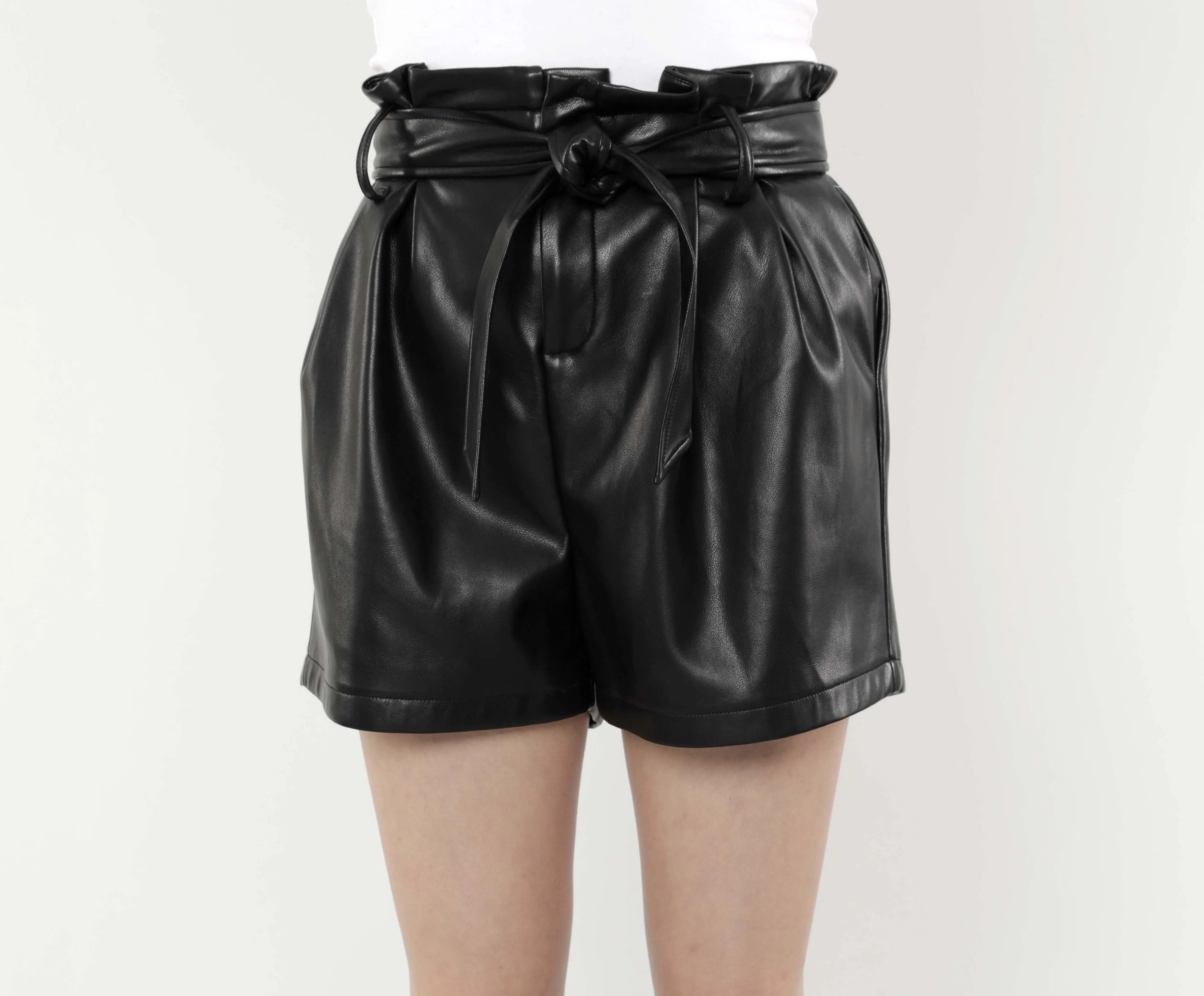 Faux Leather Paper Bag Shorts