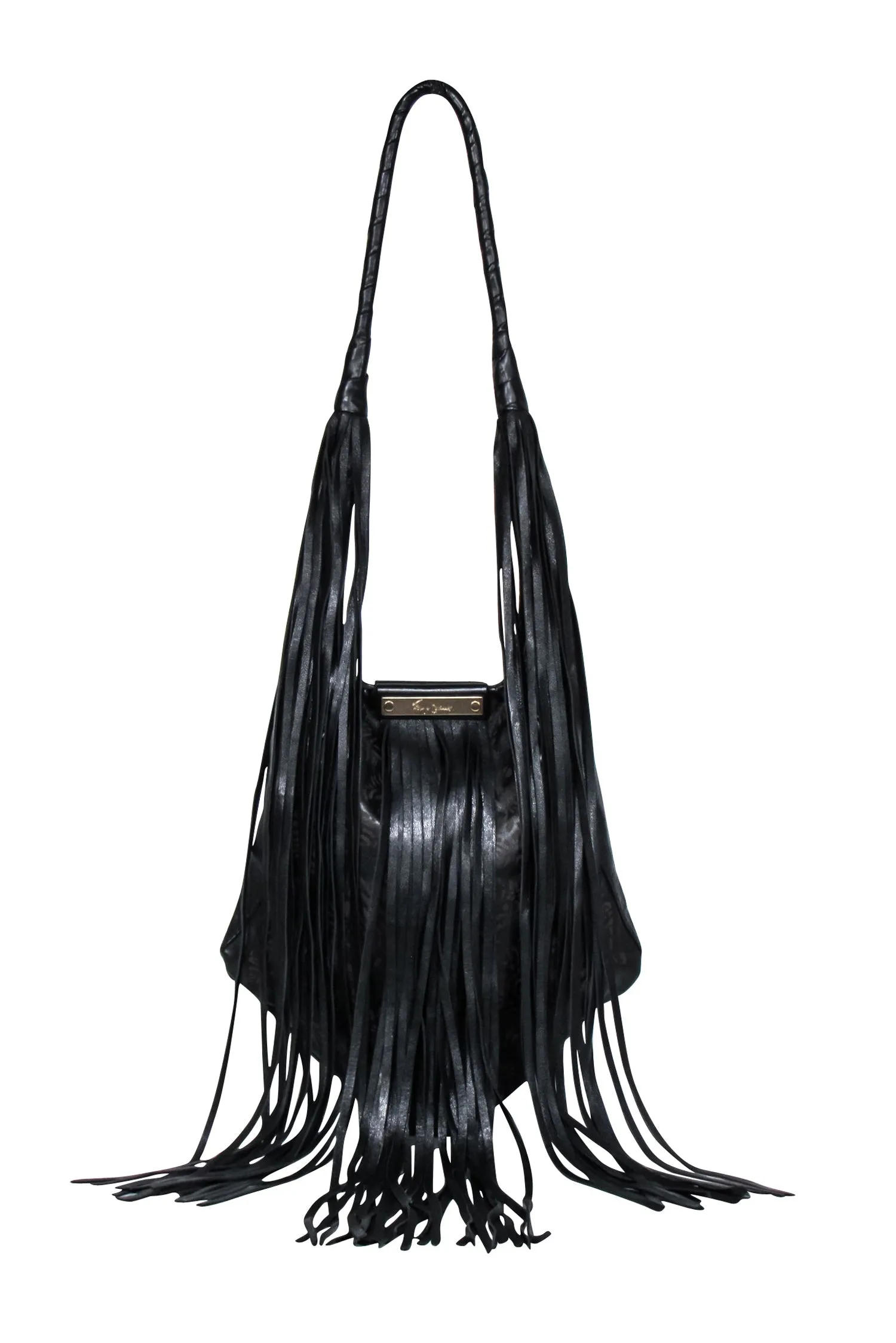 Foley & Corinna - Black & Tan Paisley Print Faux Leather Bag w/ Fringe