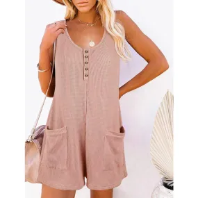 Full Size Pocketed Scoop Neck Sleeveless Romper