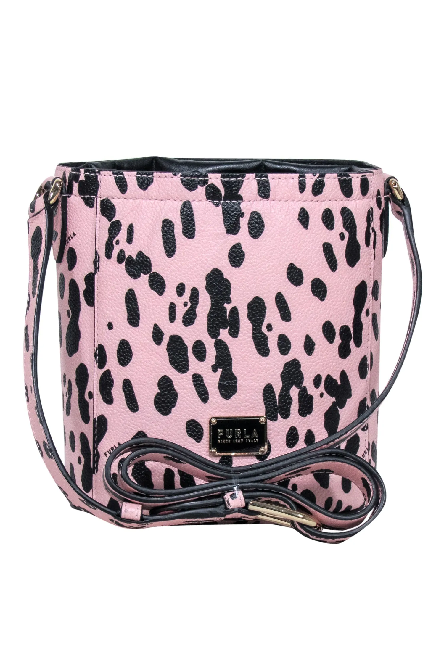 Furla - Light Pink & Black Spotted Genuine Leather Bucket Bag