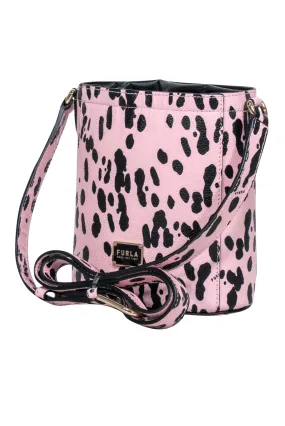 Furla - Light Pink & Black Spotted Genuine Leather Bucket Bag