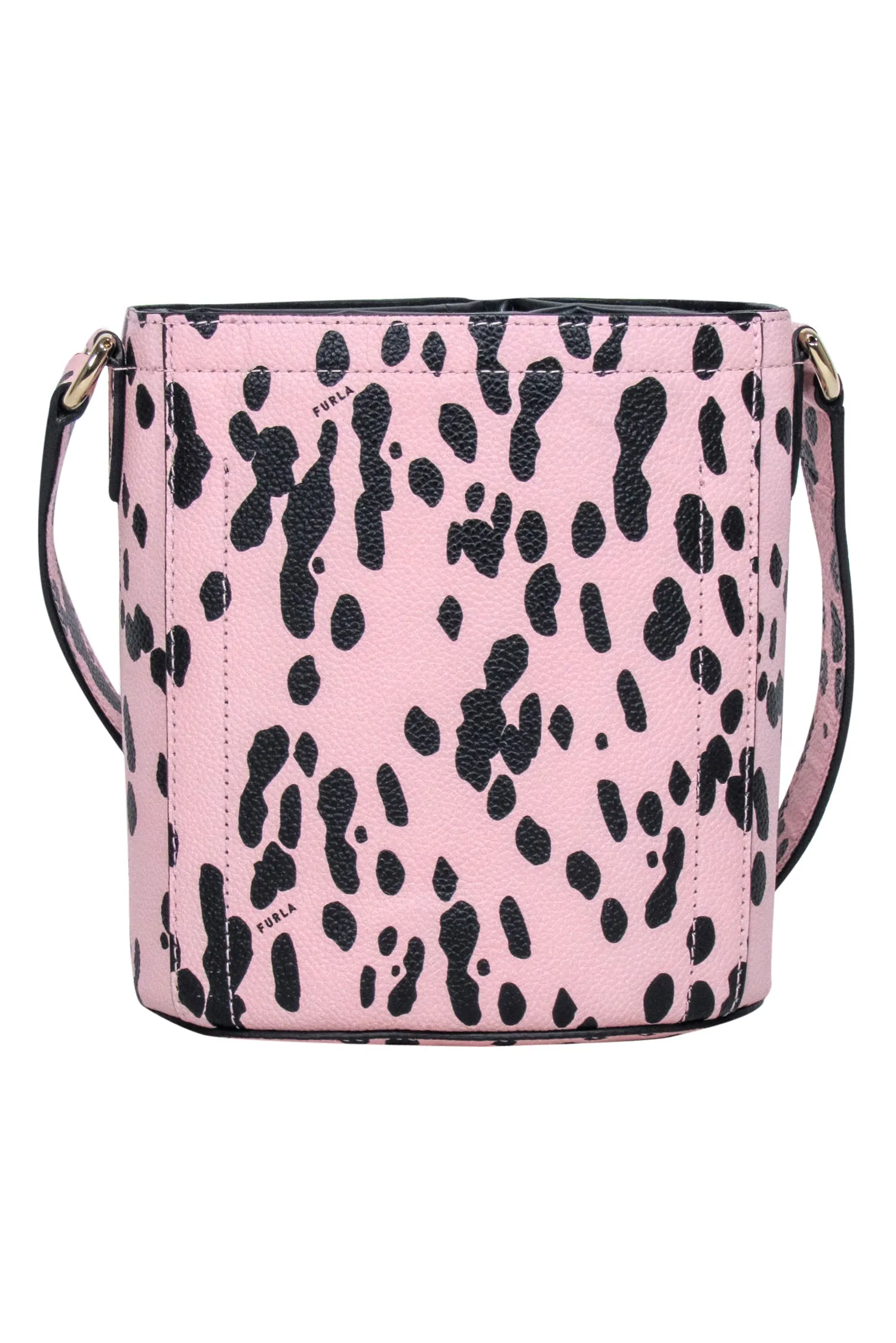 Furla - Light Pink & Black Spotted Genuine Leather Bucket Bag