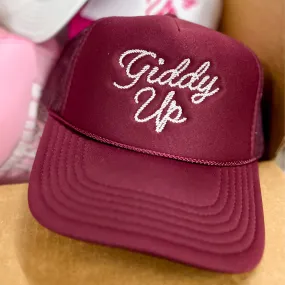 Giddy Up Foam Trucker Hat in Maroon