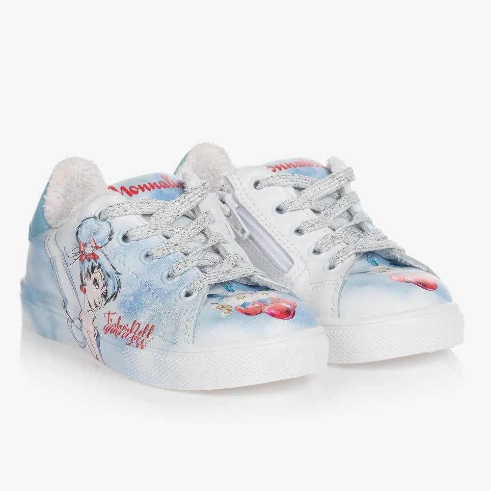 Girls Blue Leather Disney Tinker Bell Trainers