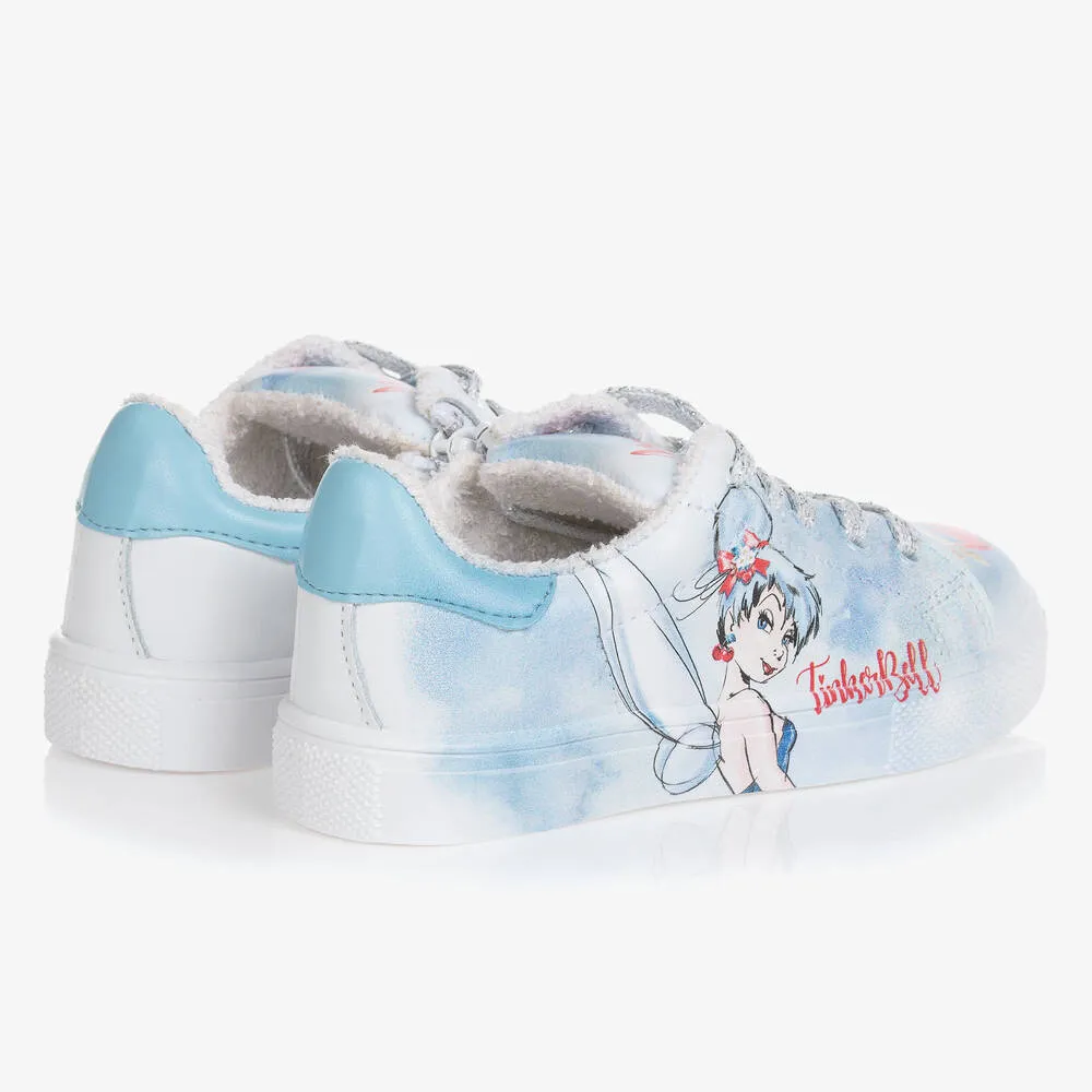 Girls Blue Leather Disney Tinker Bell Trainers