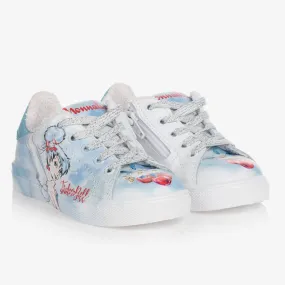 Girls Blue Leather Disney Tinker Bell Trainers