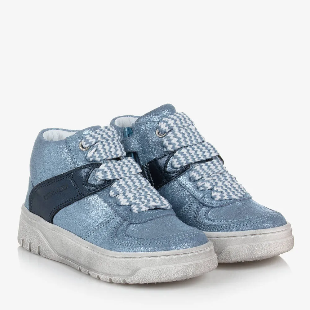 Girls Blue Sparkly High-Top Trainers