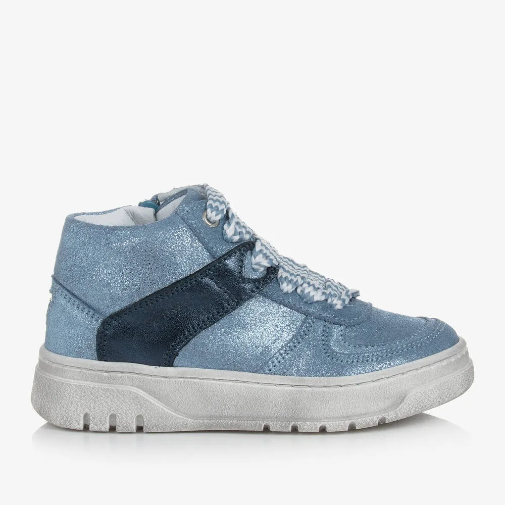 Girls Blue Sparkly High-Top Trainers