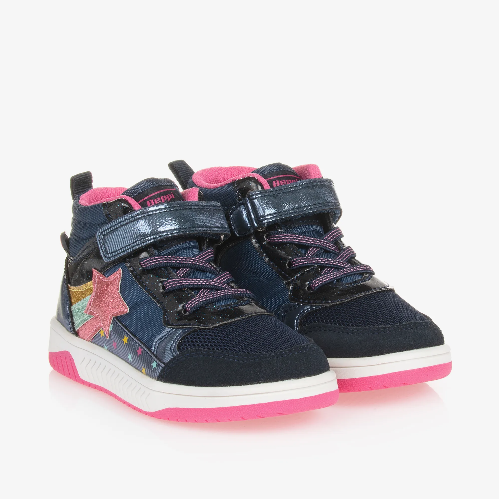 Girls Navy Blue Velcro High-Top Trainers