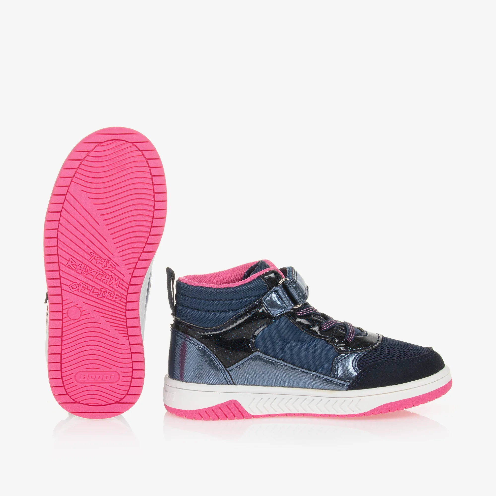 Girls Navy Blue Velcro High-Top Trainers