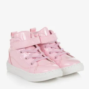 Girls Pink Patent High-Top Trainers