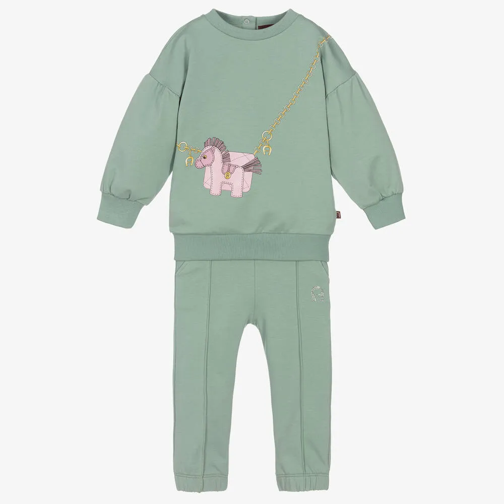 Girls Sage Green Cotton Tracksuit