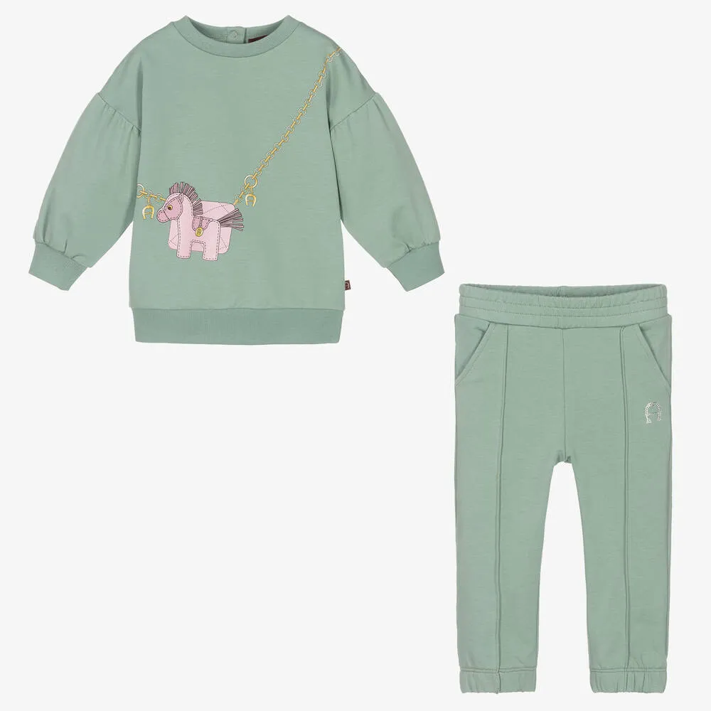 Girls Sage Green Cotton Tracksuit