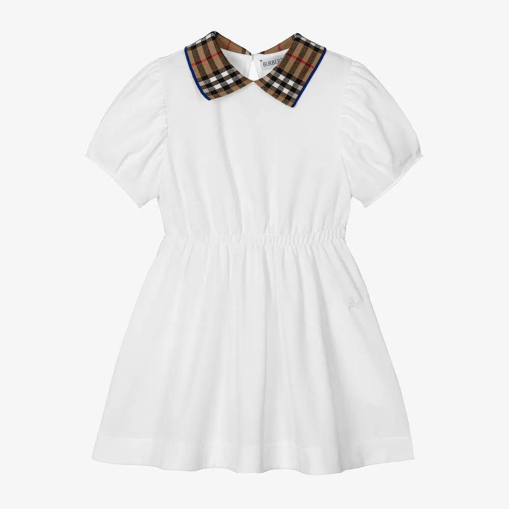 Girls White Check Polo Dress