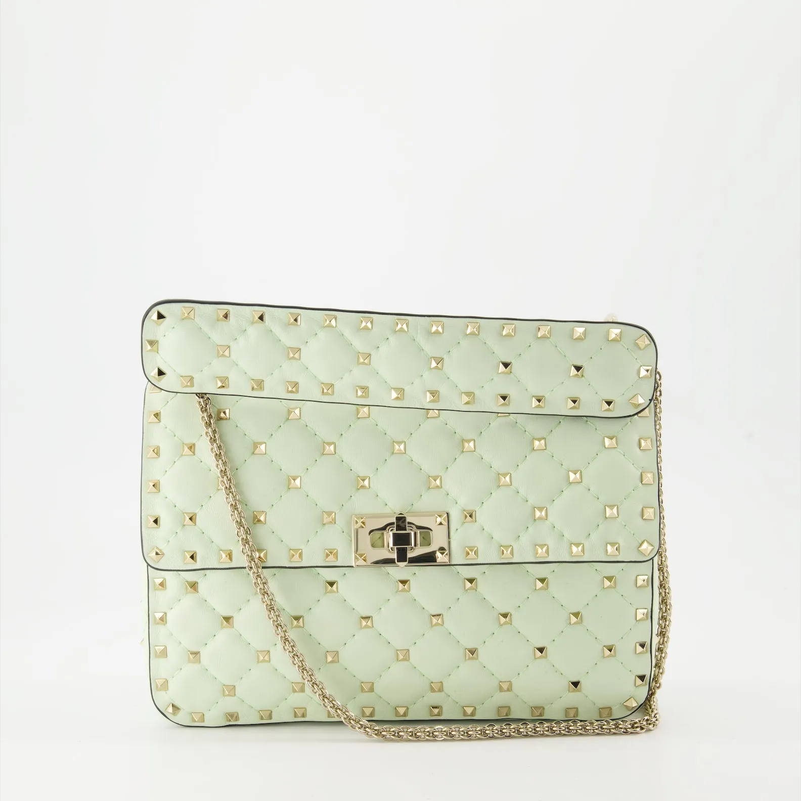 Green Nappa Leather Rockstud Spike Bag