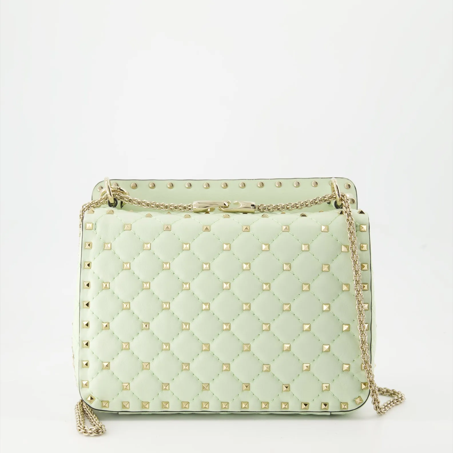 Green Nappa Leather Rockstud Spike Bag