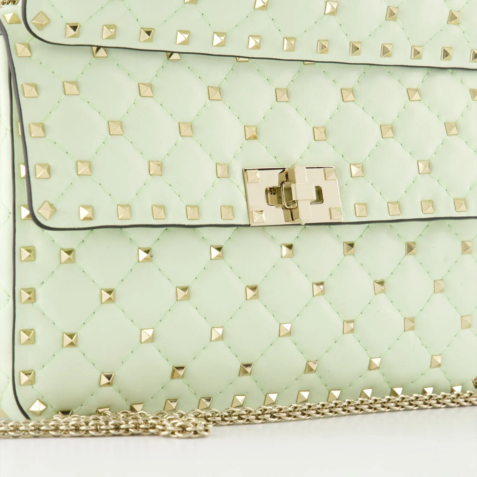 Green Nappa Leather Rockstud Spike Bag