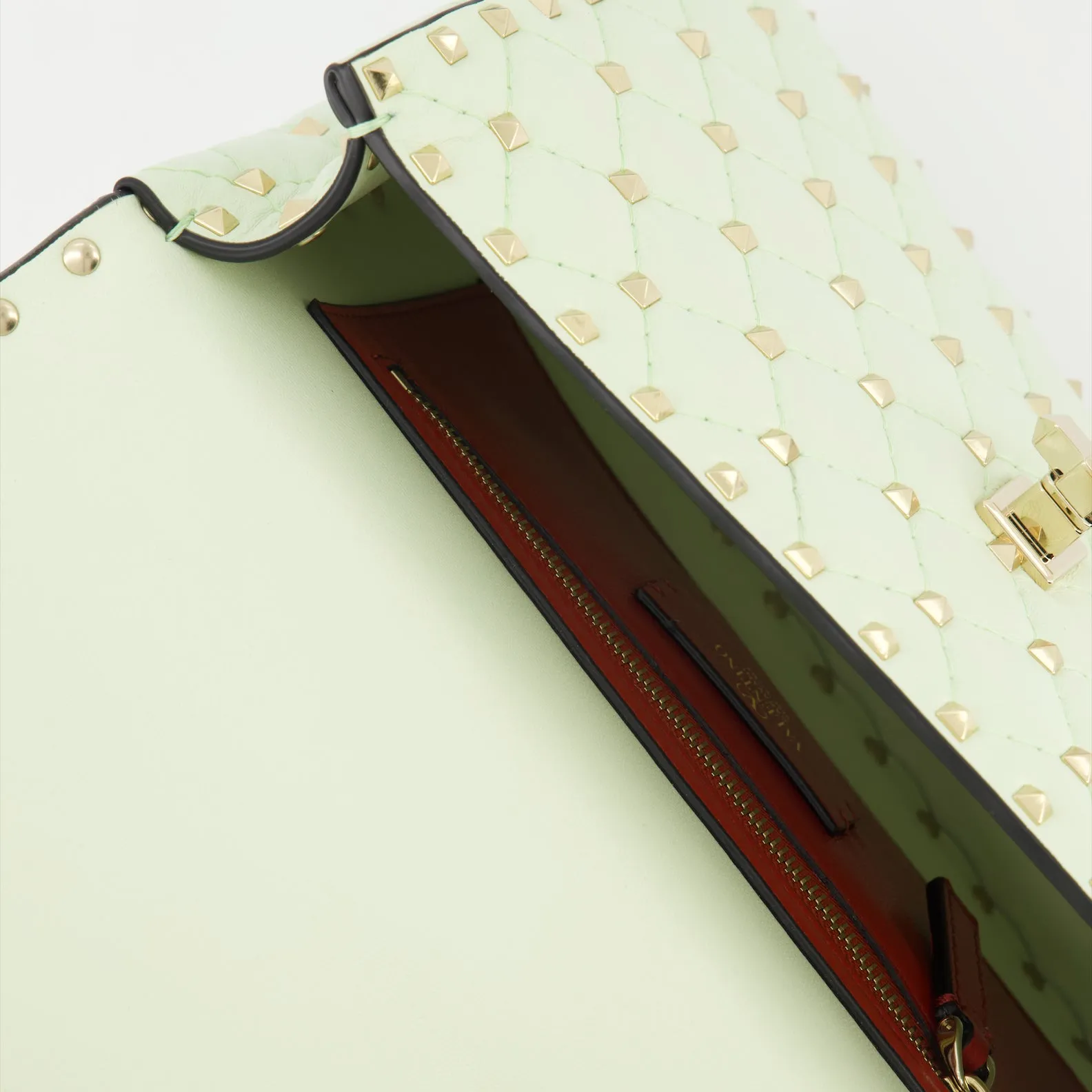 Green Nappa Leather Rockstud Spike Bag