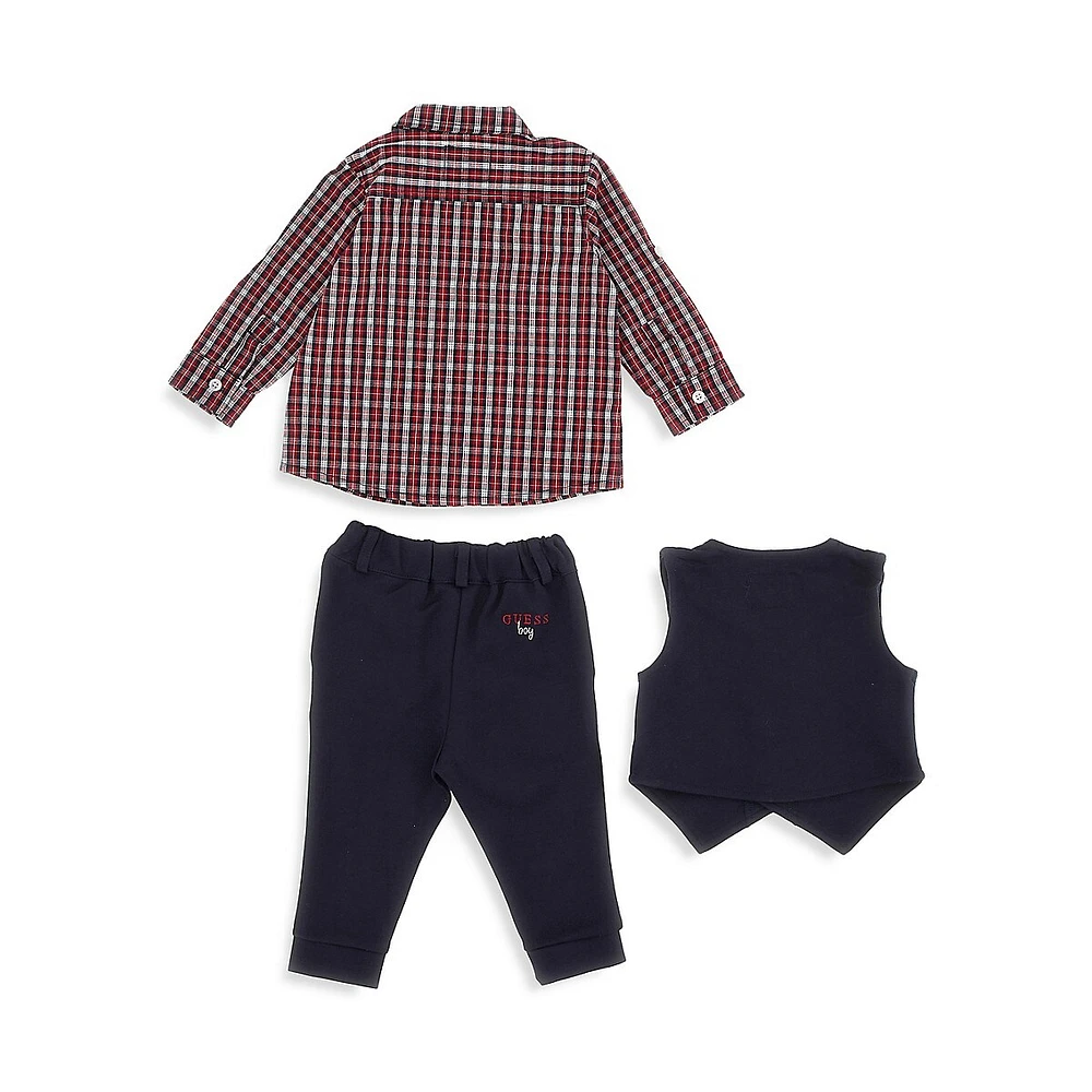 GUESS Baby Boy's 3-Piece Vest, Pants & Adjustable-Sleeve Shirt Set