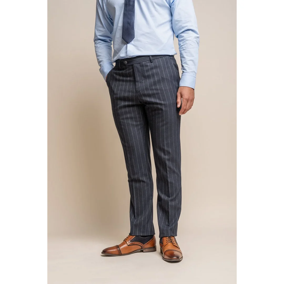 Invincible - Men's Navy Blue Pinstripe Trousers