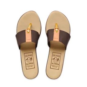 Island Slipper Elastic Thong Wedge Brown