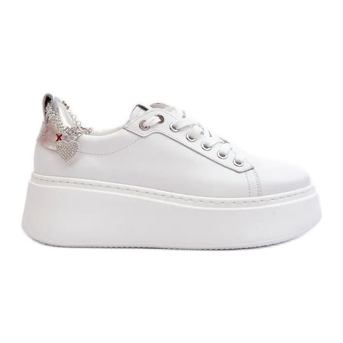 Leather Women's Sneakers with Bracelet CheBello 4406 White