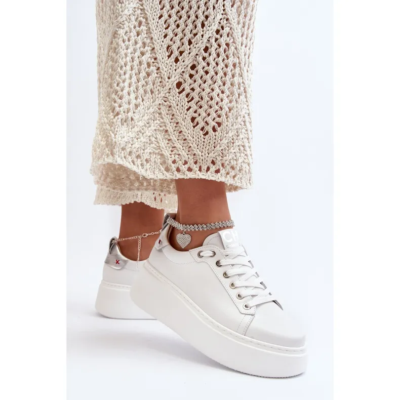 Leather Women's Sneakers with Bracelet CheBello 4406 White